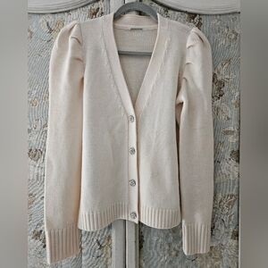 Elie Tahari Merino Wool Cardigan Ivory Rhinestone Buttons Small